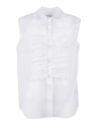 P.a.r.o.s.h Sleeveless Silk Ruffle Blouse In White