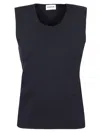 P.a.r.o.s.h Parosh Body-hugging Black Knitted Top With Classic Crew Neck In Blue