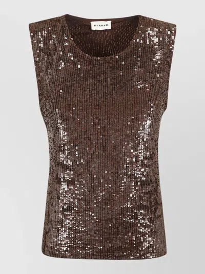 P.a.r.o.s.h Sleeveless Top Round Neck Sequin Detail In Brown