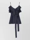 P.a.r.o.s.h Sleeveless Top V Neck Spaghetti Straps Tie In Blue