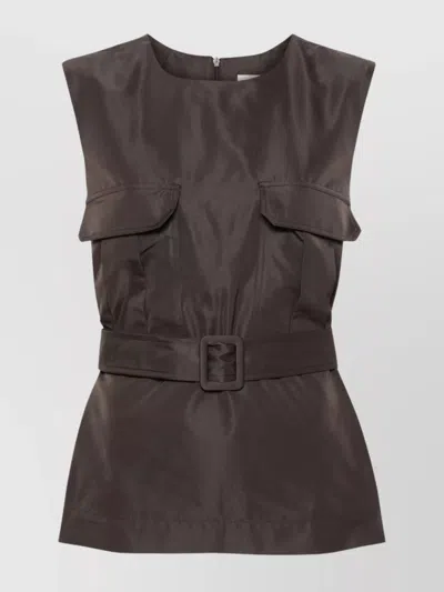 P.a.r.o.s.h Sleeveless Top With Belted Waist And Pockets In Grey