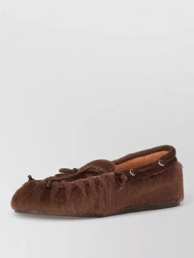 P.a.r.o.s.h Slippers Bow Detail Casual Style Faux Fur In Brown