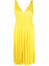 P.a.r.o.s.h Smocked-detail V-neck Dress In Yellow