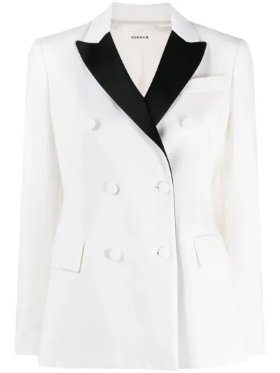 P.a.r.o.s.h Satin-lapel Double-breasted Blazer In White