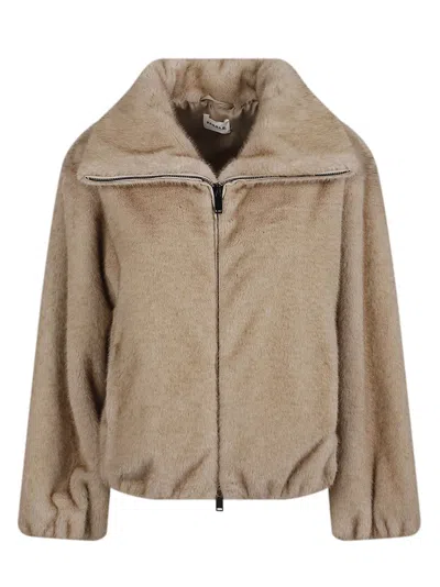 P.a.r.o.s.h Soft Plush Faux Fur Jacket With Cropped Silhouette And Wide Collar In Burgundy