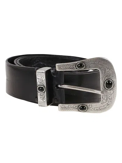 P.a.r.o.s.h Sophisticated Calf Leather Belt With Iconic Silver Buckle Detail In Black