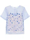 P.a.r.o.s.h . Sheer Floral Embroidered Overlay Blouse In Multi