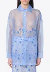 P.a.r.o.s.h Parosh Silk Organza Shirt With Tone-on-tone Flower Embroidery In Light Blue