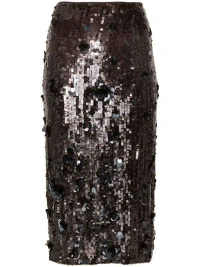 P.a.r.o.s.h Squinned Midi Skirt In Brown