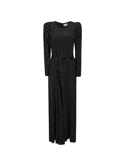 P.a.r.o.s.h Star-print Belted Maxi Dress In Black