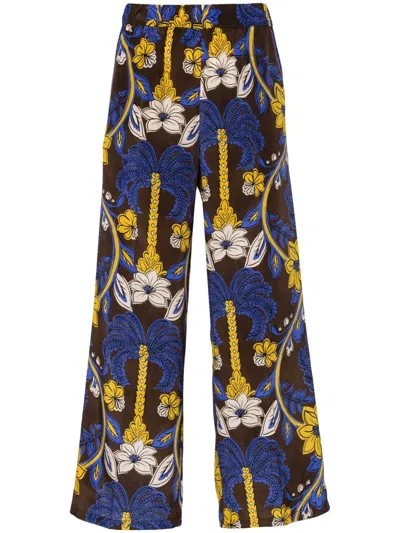 P.a.r.o.s.h Floral-print Silk Palazzo Trousers In Blue