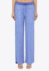 P.a.r.o.s.h . Wide-leg Trousers With Shimmering Sequin Detailing In Blue