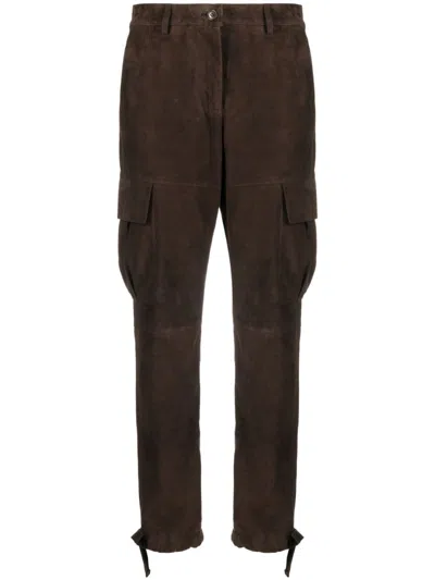 P.a.r.o.s.h Straight-leg Suede Trousers In Braun