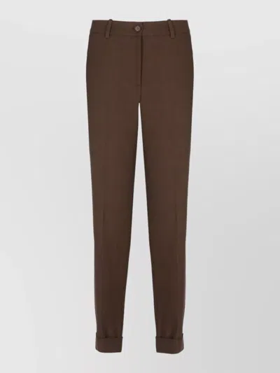 P.a.r.o.s.h Straight Linen Blend Cuffed Hem Trousers In Brown
