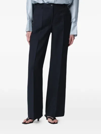 P.a.r.o.s.h Belted Wide Leg Trousers Front Pleats In Blue