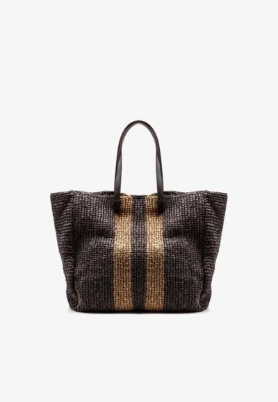 P.a.r.o.s.h Striped Woven Tote Bag In Brown