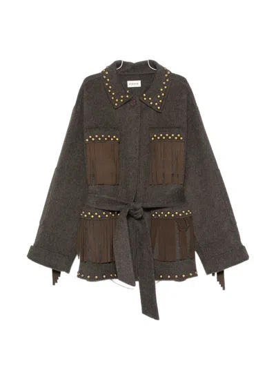 P.a.r.o.s.h Studded Fringe-trim Jacket In Brown