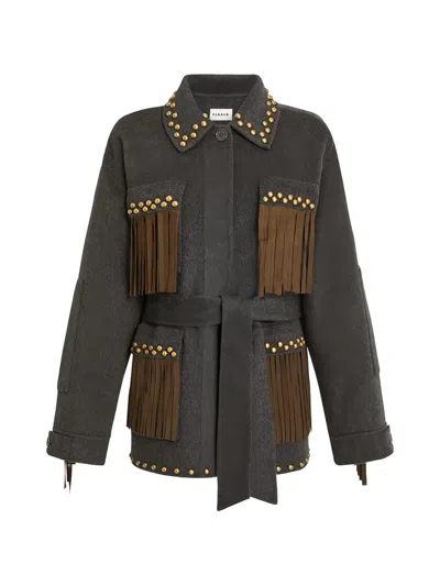 P.a.r.o.s.h Stud-embellished Fringed Jacket In Brown