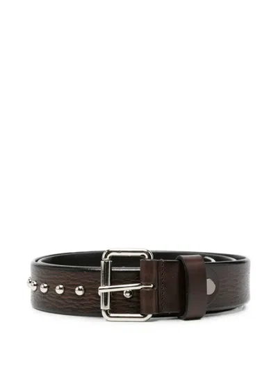 P.a.r.o.s.h Stud-embellished Grained Leather Belt In Brown