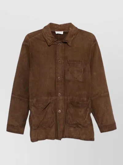 P.a.r.o.s.h Suede Leather Jacket Long Sleeves Collar In Brown