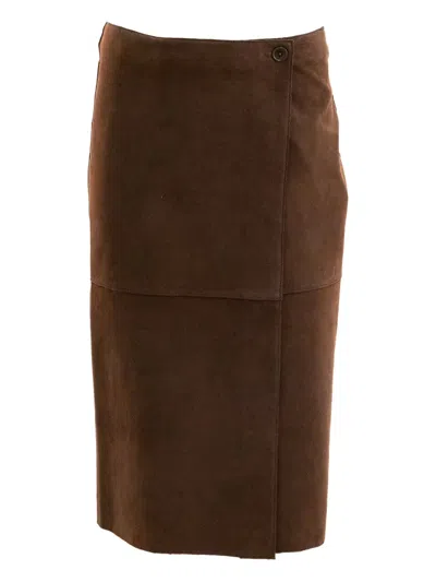 P.a.r.o.s.h Suede Midi Skirt In Brown
