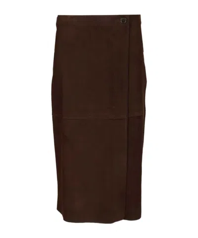 P.a.r.o.s.h Suede Midi Skirt In Brown