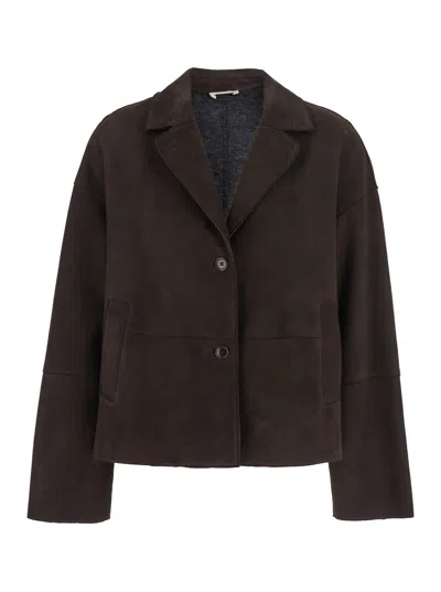 P.A.R.O.S.H BROWN JACKET WITH CLASSIC REVERS AND DROPPED SHOULDERS IN SUEDE WOMAN
