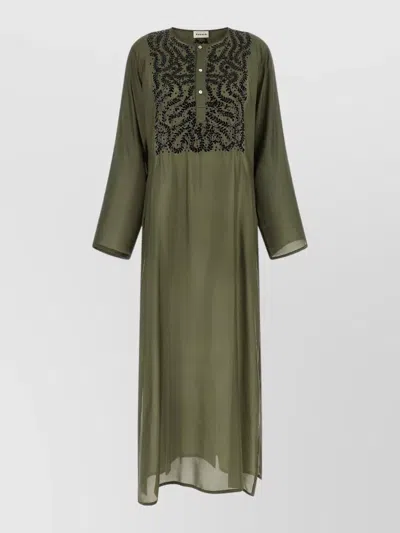 P.a.r.o.s.h Sunset Dress Embroidered Detail Long Sleeves Sheer In Green