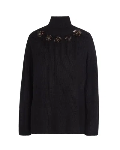 P.a.r.o.s.h Roll-neck Sequin-embellished Sweater In Black