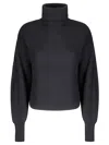 P.a.r.o.s.h Cropped Sweater With High Collar And Balloon Sleeves In Black