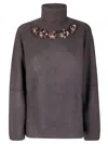 P.a.r.o.s.h Medium Knit Wool Sweater With Floral Embellishments In Brown