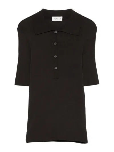 P.a.r.o.s.h Short Sleeves Ribbed Texture Polo Collar Top In Black