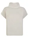 P.a.r.o.s.h Parosh High-neck Raccoon Sweater With Ribbed Trim In Neutral