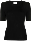 P.a.r.o.s.h Wool Crew Neck Top With Ribbed Texture In Black