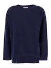 P.a.r.o.s.h Blue Crewneck Sweater With Asymmetric Hem In Wool And Cashmere Woman In Blue