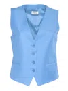 P.a.r.o.s.h Tailored Blue Gilet With Deep V-neckline In Blue