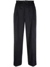 P.a.r.o.s.h Tailored Blue Straight Pants With Gathered Waistband In Black