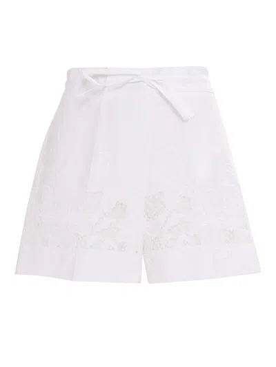 P.a.r.o.s.h Tailored Floral Embroidered Shorts With Lace Detailing In White