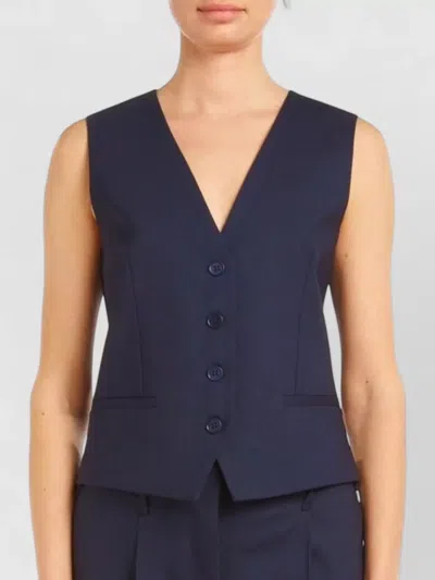 P.a.r.o.s.h Tailored Sleeveless Vest V Neckline Welt Pockets In Blue