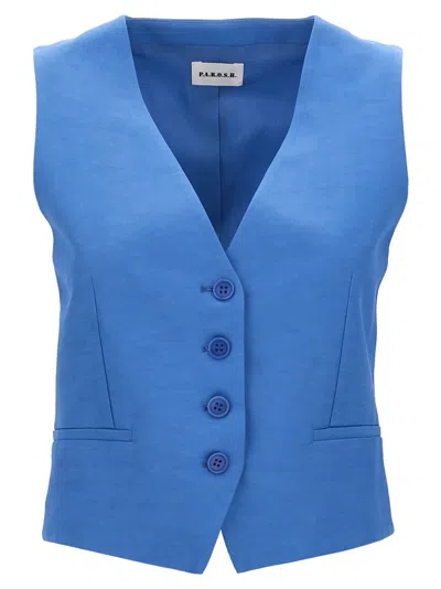 P.a.r.o.s.h . Tailored V-neck Blue Vest With Button Closure