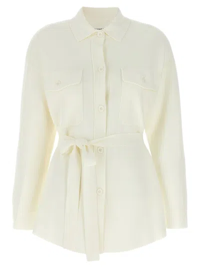 P.A.R.O.S.H TAILORED WHITE KNITTED SHIRT WITH WAIST BELT