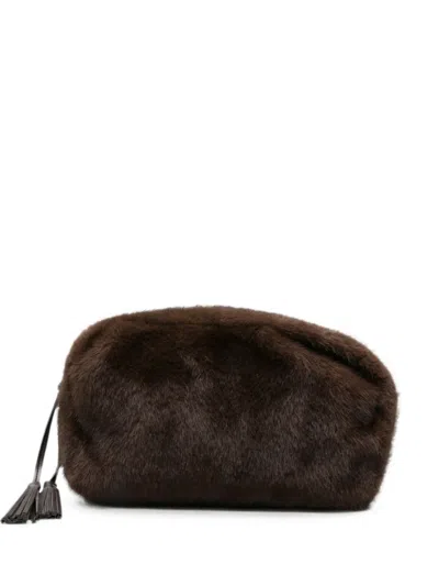 P.a.r.o.s.h Tassel-detail Faux-fur Clutch Bag In Brown