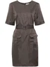 P.a.r.o.s.h Mini Dress With Belt And Pockets In Taupe