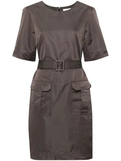 P.A.R.O.S.H TAUPE BELTED MINI DRESS