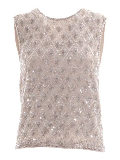 P.a.r.o.s.h Textured Sleeveless Top With Sequined Diamond Pattern In Pink