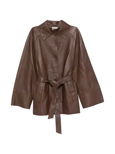 P.a.r.o.s.h Tie-waist Leather Jacket In Brown