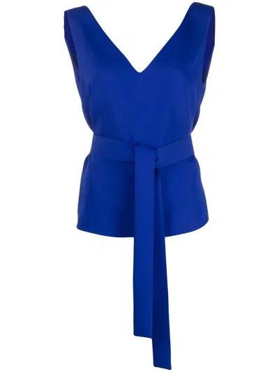 P.a.r.o.s.h Tie-waist Sleeveless Blouse In Blau