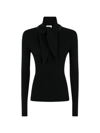 P.a.r.o.s.h Tie-neck Ribbed-knit Sweater In Black
