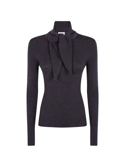 P.a.r.o.s.h Tie-neck Ribbed-knit Sweater In Blue