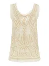 P.a.r.o.s.h Beige Top With Drop Neckline And All-over Applied Motif In Lace Woman In White